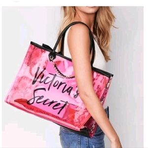 Victorias Secret Snake Python Transparent Clear Plastic Tote Waterproof Gift NWT